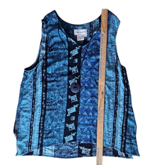 Karin Stevens Vintage Blue Batik Print Sleeveless Blouse Sz 18 Indie Boho Hippie - Picture 15 of 16